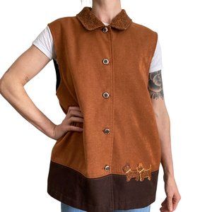 Vintage Brown and Tan Vest with Dog Embroidery